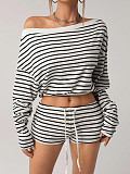 Casual Striped Off-the-Shoulder Top and Shorts Set HANI-SY017