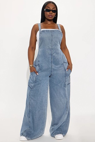 Fashionable Washed Wide-Leg Denim Overalls JLX-6076