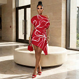 Fashionable Striped Print Mini Dress With Off-the-Shoulder Neckline YF-11011