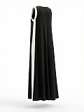 Stylish Color-Block V-Neck Sleeveless A-Line Maxi Dress — Loose Fit & Slimming Effec HANI-MC025