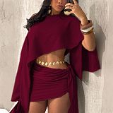 Sleeveless Top Shawl High Waisted Tie Mini Skirt Outfit For Girls HANI-YM127