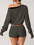 Casual Striped Off-the-Shoulder Top and Shorts Set HANI-SY017