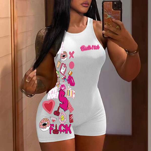 Stylish & Sexy Letter-Print Tight Romper RS-1491