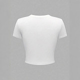 White Crew-Neck T-Shirt With Letter Print RS-1485