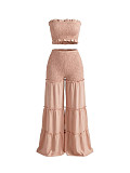 Sexy Strapless Crop Top and Ruffled Wide-Leg Pants Two-Piece Set HANI-311