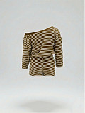 Casual Striped Off-the-Shoulder Top and Shorts Set HANI-SY017