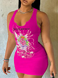 Stylish U-Neck Patterned Print Bodycon Dress RS-1482