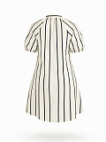 Fashionable V-neck Striped Puff-Sleeve Loose-Fitting Slimming A-Line Shirt Dress HANI-YW014