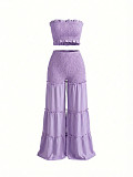 Sexy Strapless Crop Top and Ruffled Wide-Leg Pants Two-Piece Set HANI-311