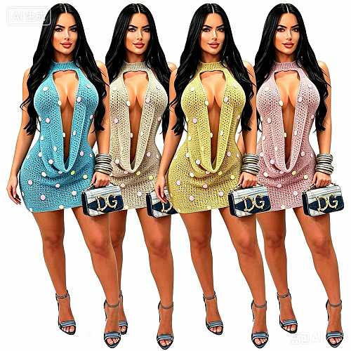 Sexy Backless Knit Sequin Beach Dress TR-1367