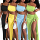 Single Strap Wrap Bra Top High Slit Long Dress Two-piece Set Summer HANI-YY028
