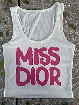 Trendy U-Neck Ribbed Tank Top With Letter Print RS-7240