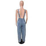 Fashionable Washed Wide-Leg Denim Overalls JLX-6076