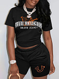 2026 Black True Religion Short Sleeve Rose Red Shorts Outfits HMY-2026053