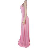 Stylish Elegant Solid-Color Crew-Neck Sleeveless Dress BY-7713