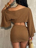 Sleeveless Top Shawl High Waisted Tie Mini Skirt Outfit For Girls HANI-YM127