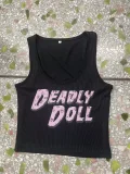 Sexy Ribbed U-Neck Tank Top With Letter Print RS-1490