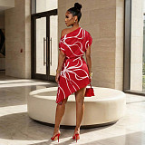 Fashionable Striped Print Mini Dress With Off-the-Shoulder Neckline YF-11011