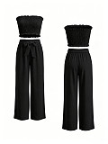 Sexy Strapless Top & High-Waisted Tie-Waist Wide-Leg Pants Two-Piece Set HANI-SY035