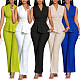 New V-Neck Sleeveless Wide-Leg Pant Set Waist-Cinching & Slimming Design with Pleated Details HANI-YF179