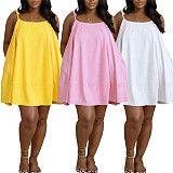 Sexy Spaghetti-Strap Square-Neck A-Line Dress — Loose-Fit Resort Style HANI-TY033