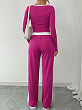 Casual Color-Block High-Stretch Long-Sleeve Top & Loose Wide-Leg Pants Set HANI-MC003