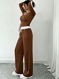 Casual Color-Block High-Stretch Long-Sleeve Top & Loose Wide-Leg Pants Set HANI-MC003