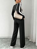 Casual Color-Block High-Stretch Long-Sleeve Top & Loose Wide-Leg Pants Set HANI-MC003
