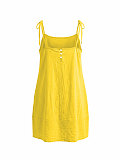Sexy Spaghetti-Strap Square-Neck A-Line Dress — Loose-Fit Resort Style HANI-TY033