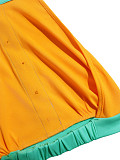 Casual Two-Tone Halter-Neck Backless Top & High-Waisted Wide-Leg Pants Two-Piece Set HANI-ZM025