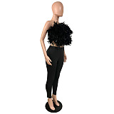 2026 Turkey Feather V-neck One-Side Backless Elastic Long Pants Set YNS-8025