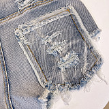 New Sexy High-Waisted Skinny Denim Shorts With Frayed Hems FB-9030