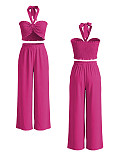 Sexy Strapless Top & High-Waisted Tie-Waist Wide-Leg Pants Two-Piece Set HANI-SY035