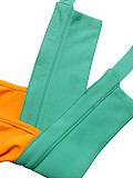 Casual Two-Tone Halter-Neck Backless Top & High-Waisted Wide-Leg Pants Two-Piece Set HANI-ZM025