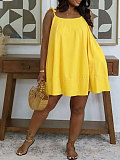 Sexy Spaghetti-Strap Square-Neck A-Line Dress — Loose-Fit Resort Style HANI-TY033