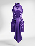 New Sexy Satin Halter Mini Party Dress With Deep Open Back HANI-TY027