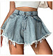 New Style Distressed High-Waisted Loose-Fit Denim Shorts With Fringes FB-6010
