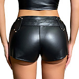 Casual PU Elastic-Waist Low-Rise Hot Pants FB-195