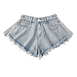 New Style Distressed High-Waisted Loose-Fit Denim Shorts With Fringes FB-6010