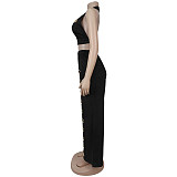 Halter Corn Backless Bra Loose Straight Wide-leg Pants Set BY-7712