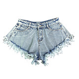 New Style Distressed High-Waisted Loose-Fit Denim Shorts With Fringes FB-6010