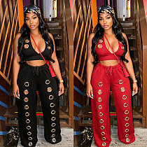Halter Corn Backless Bra Loose Straight Wide-leg Pants Set BY-7712