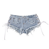 Stylish Low-Rise Denim Booty Shorts With Side Cutouts Lace-Up Detail and Frayed Hem FB-1950