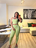 Stylish Casual Sporty Two-Piece Set Color-Block Vest & High-Waisted Trousers PMR-TW871