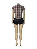 Stylish Plaid Deep V-Neck Lapel Sleeveless Cropped Top With Cinched Waist CH-26017