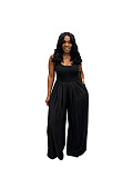 Casual Solid-Color Chiffon Loose-Fit High-Waisted Wide-Leg Jumpsuit With Spaghetti Straps PMR-TW883