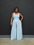 Casual Solid-Color Chiffon Loose-Fit High-Waisted Wide-Leg Jumpsuit With Spaghetti Straps PMR-TW883