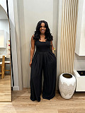 Casual Solid-Color Chiffon Loose-Fit High-Waisted Wide-Leg Jumpsuit With Spaghetti Straps PMR-TW883