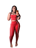 Stylish Casual Sporty Two-Piece Set Color-Block Vest & High-Waisted Trousers PMR-TW871