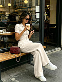 Solid-Color Short-Sleeve & Long-Pant Set With Collared Zip-Up Cardigan SSN-211536